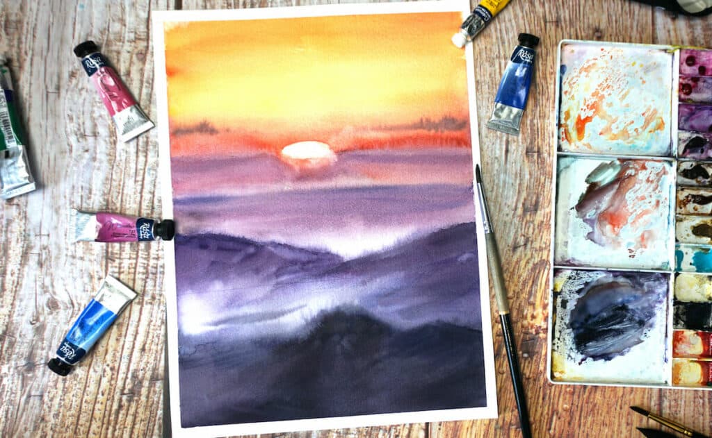 Paint a sunset step by step - Watercolor Painting Tutorial