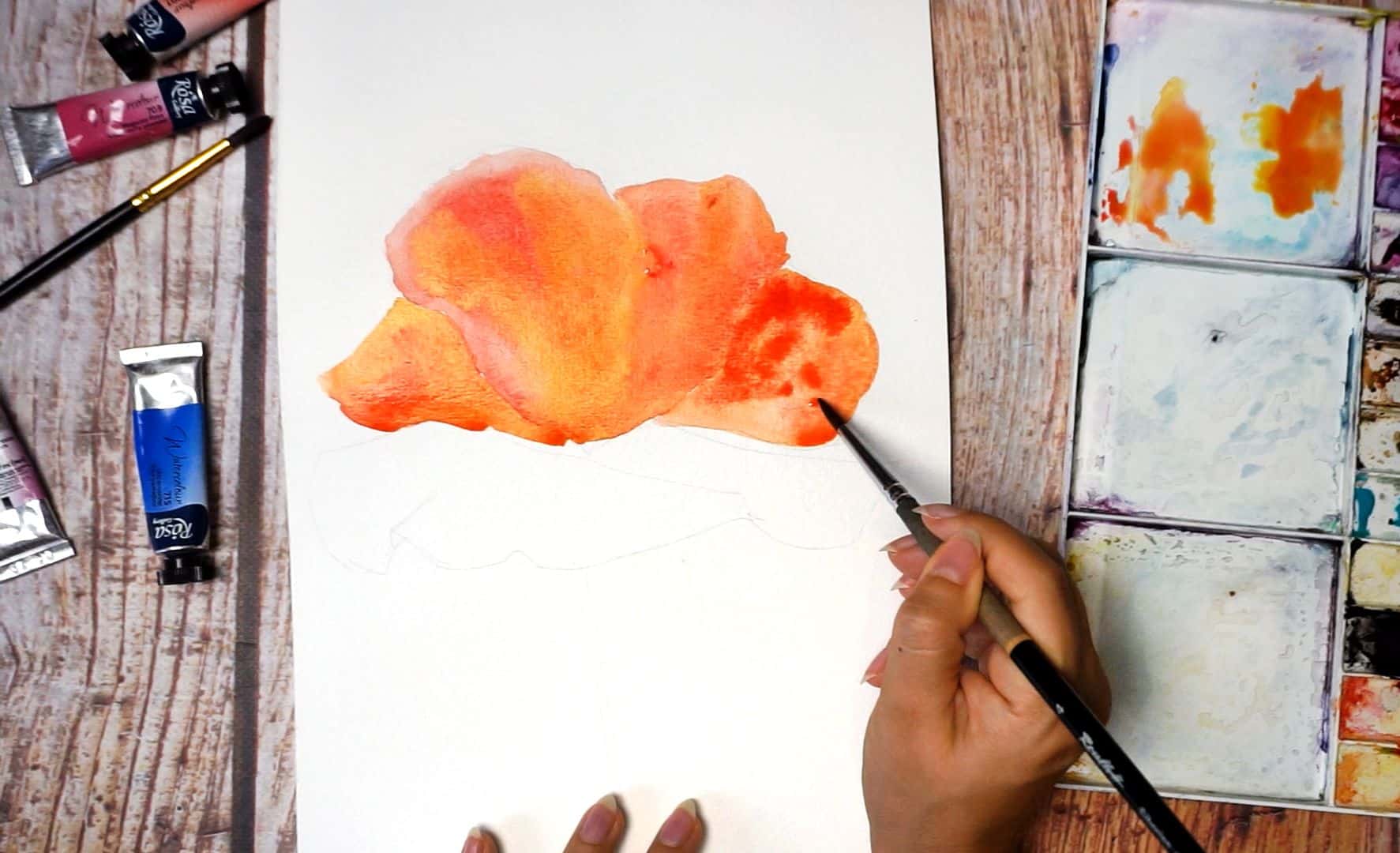 Paint a poppy flower with watercolor step by step 7
