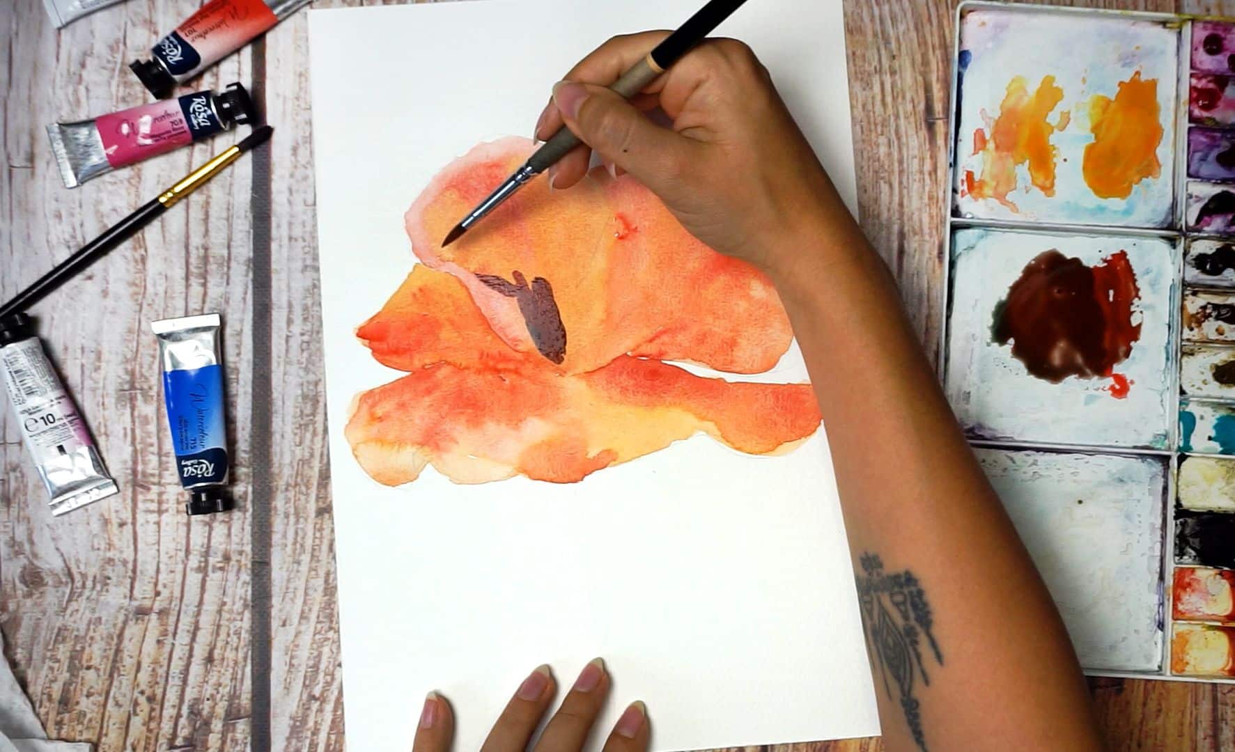 Paint a poppy flower with watercolor step by step 9