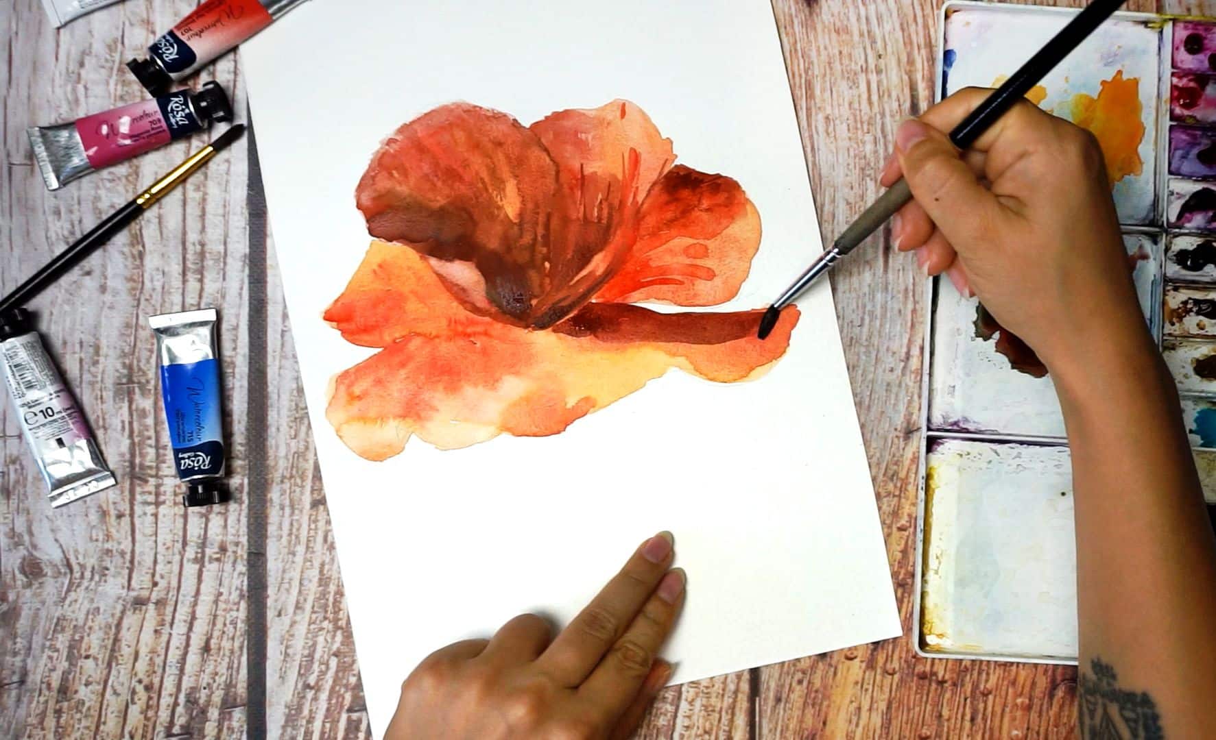 Paint a poppy flower with watercolor step by step 12