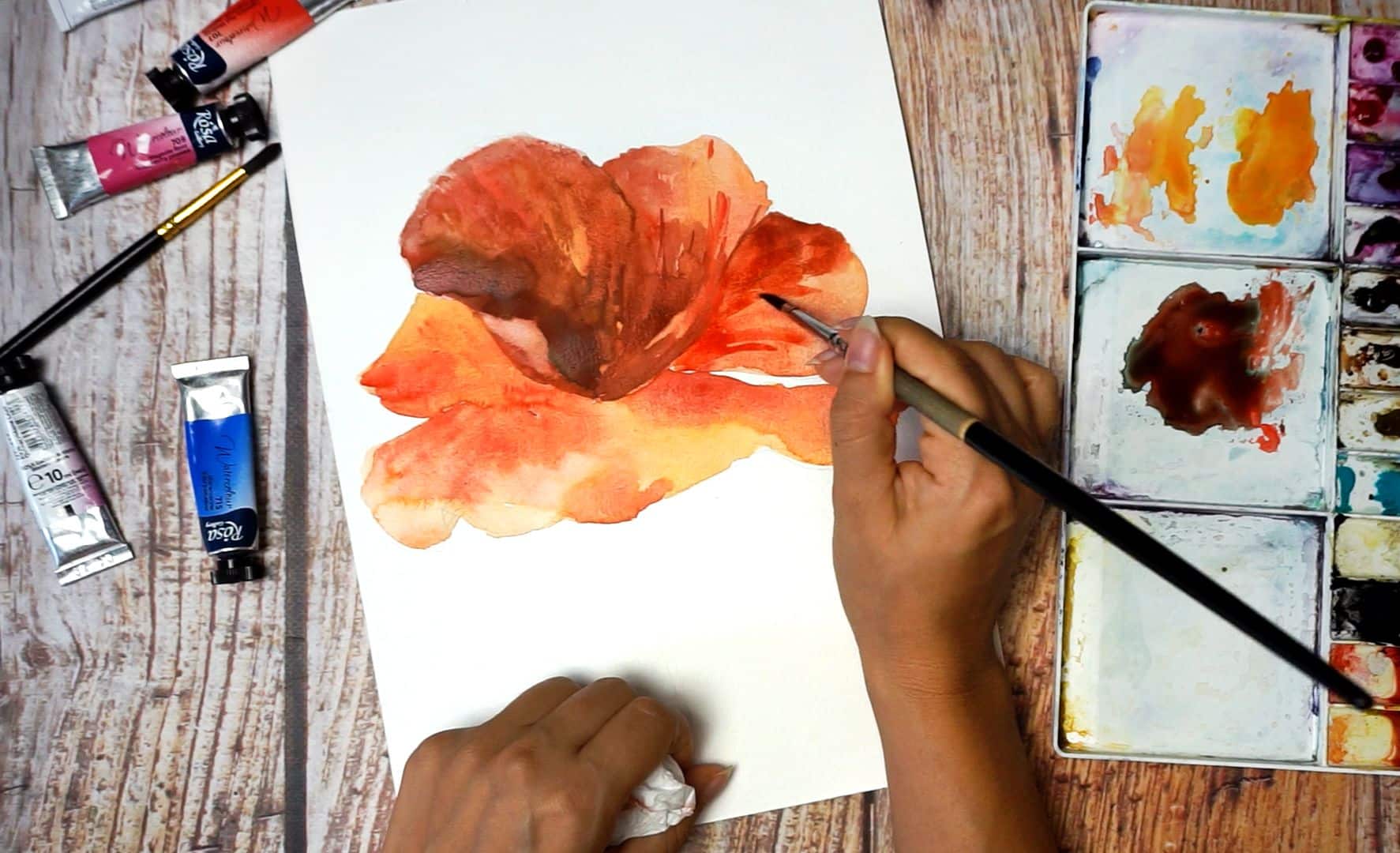 Paint a poppy flower with watercolor step by step 11